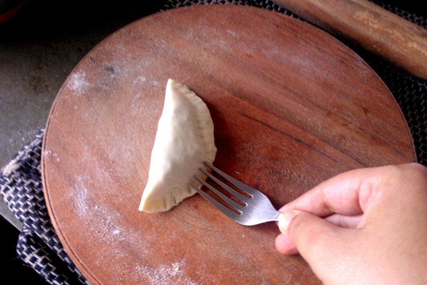 Use the edge of the fork to give additional shape to the dumplings!